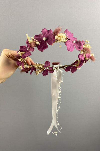 Limelia Бургундска орхидея и диадема за булки, обсипана с перли, за фотосесия...