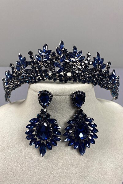 Limelia Set de coroană și cercei Belur de mireasă albastru bleumarin