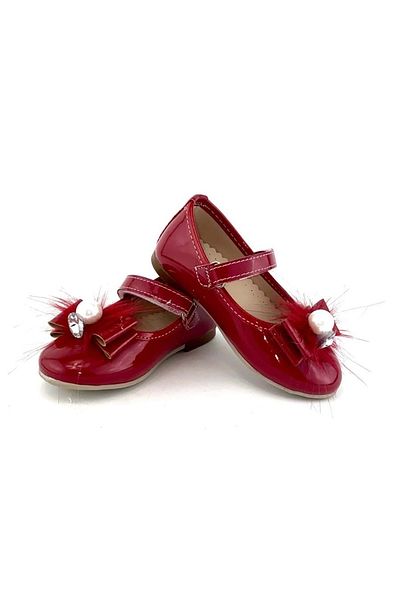 Mnk Patent Leather Feather Buckle Pearled Ballerina Shoes Red