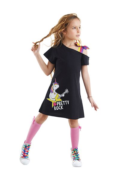 MSHB&G Unicorn Rock Mädchen Sommerkleid aus gekämmter Baumwolle, Schwarz