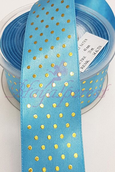 Limelia Panglică din satin cu imprimeu cu buline turcoaz 4Cm