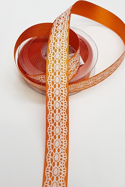 Limelia Panglică Grosgrain cu imprimeu cu model din dantelă portocalie 2,5 cm
