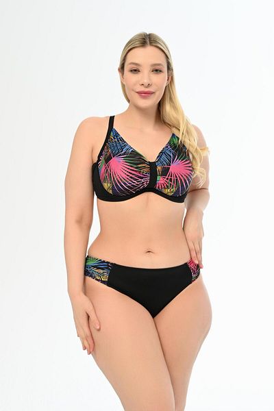 AQUAVİVA Aquaviva Large Size Black Palm Patterned Recovery Bikini Set - Apollonia