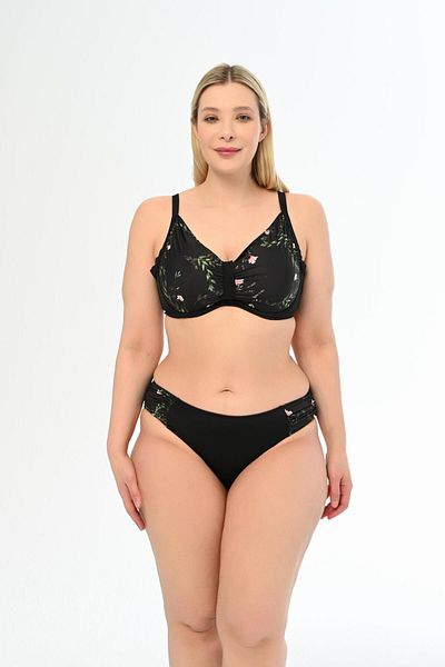 AQUAVİVA Aquaviva Large Size Black Floral Print Gathering Bikini Set - Apollonia
