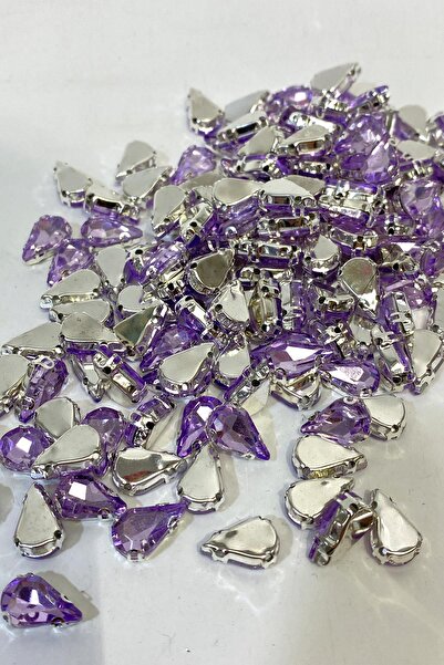 Limelia Lila Metal Kasalı Damla Beyoğlu Taşı Dikme boncuk 10 Adet