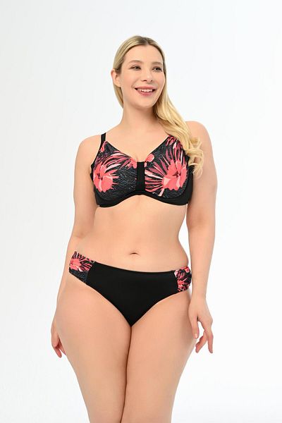 AQUAVİVA Aquaviva Large Size Recovery Black Bikini Set - Pink Rose Pattern, Apollonia