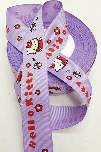 Limelia Lila Hello Kıtty cu imprimeu Panglică Grosgrain 3 Cm