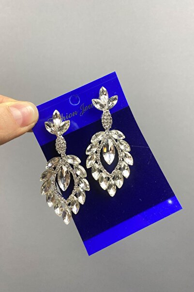 Limelia Gümüş Mekik Duru Yaprak Desenli Taşlı Abiye Küpe