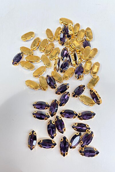 Limelia Γυαλιστερές χάντρες από γυαλί - Μωβ με χρυσό φόντο, 10 τεμάχια