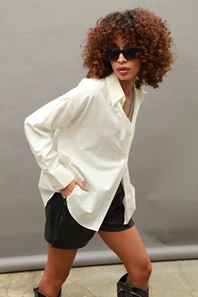 Ecenin Favorileri Ekru Premium Pamuklu Kadın Gömlek