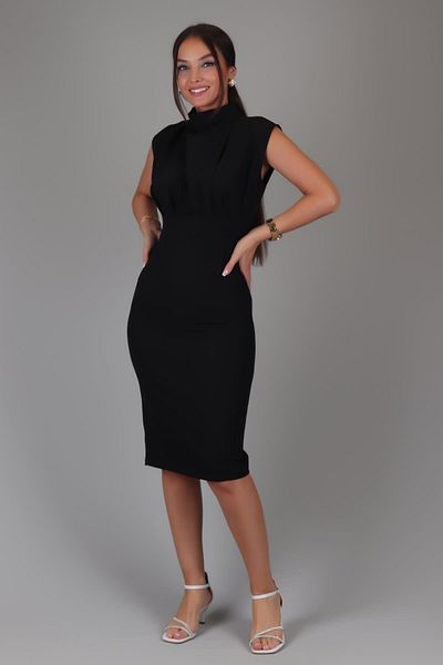 SWEETNESS Rochie de damă cu guler vertical cu pliuri negre