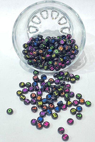 Limelia Mărgele rotunde cu litere de culoare neagră 100 buc