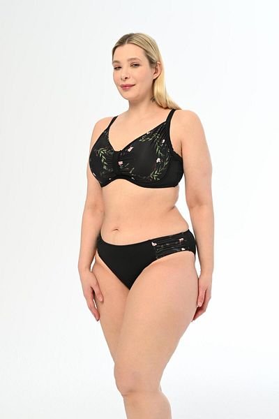 AQUAVİVA Aquaviva Large Size Black Floral Print Gathering Bikini Set - Apollonia