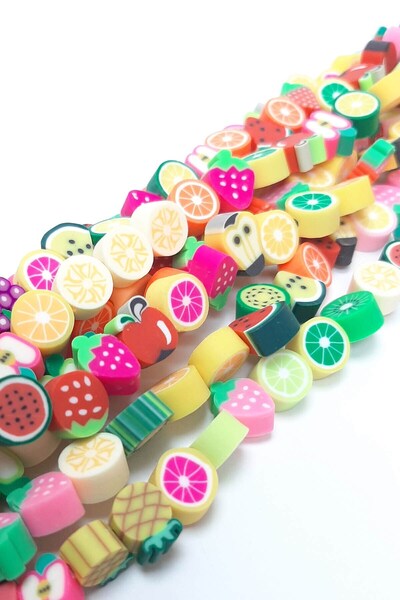 Limelia Mărgele de aluat Fimo cu model de fructe mixte colorate 6mm