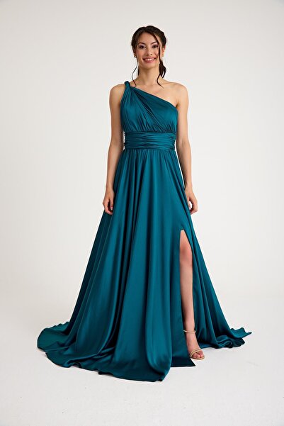 MAXXE 4923ST Helen Tek Omuz Saten Elbise