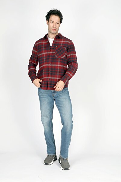 Lee Cooper قميص رجالي ذو قصة عادية باللون الأحمر الداكن 251 LCM 241002 ALVERT...