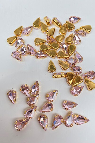 Limelia Mărgele strălucitoare cu picături, cu fundal auriu roz - 10 bucăți