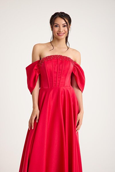 MAXXE KISA KREP SATEN ABİYE ELBİSE