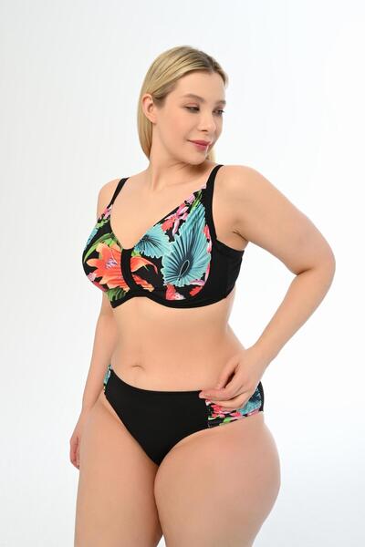 AQUAVİVA Aquaviva Kadın Büyük Beden Siyah Rüzgar Gülü Desen Apollonia Yeni Toparlayıcı Bikini Takımı