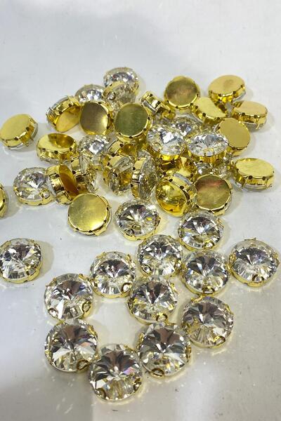 Limelia Gold Yuvarlak Kasalı Beyoğlu Taşı Dikme Kristal Boncuk 5 Adet