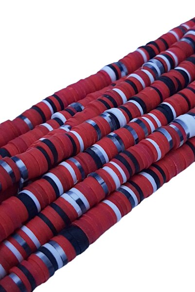 Limelia Mărgele de aluat Fimo roșu negru 6 mm