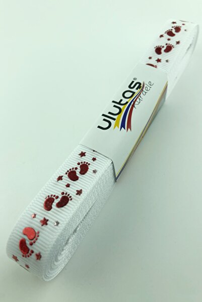 Limelia Panglică Grosgrain Imprimată cu Figurină Picior de Bebeluș Bordeaux 1,5 cm