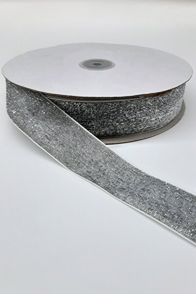 Bride Aksesuar Dünyası Panglică argintie cu sclipici catifea de 3 cm – Panglică