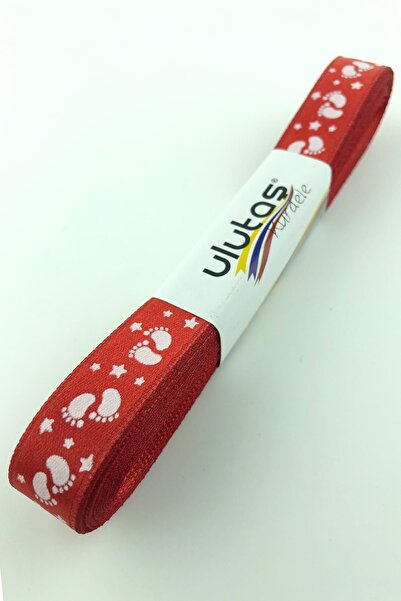 Limelia Figurină Roșu Picior de Bebeluș cu imprimeu Panglică de satin 1,5 cm