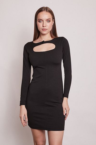 Jument Rochie din țesătură lycra cu mânecă lungă cu gât lat și mânecă lungă sub genunchi - neagră
