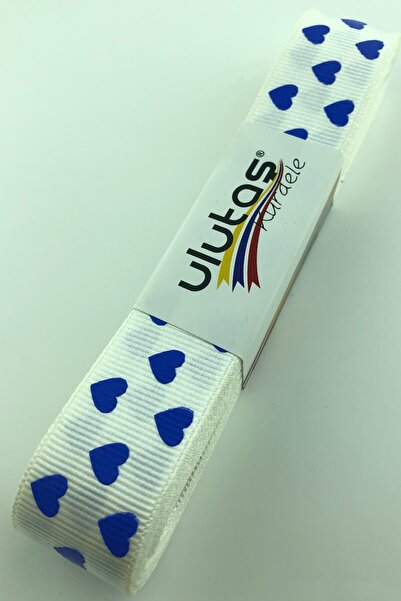 Limelia Panglică Grosgrain de fundal cremă imprimată cu inimă albastră