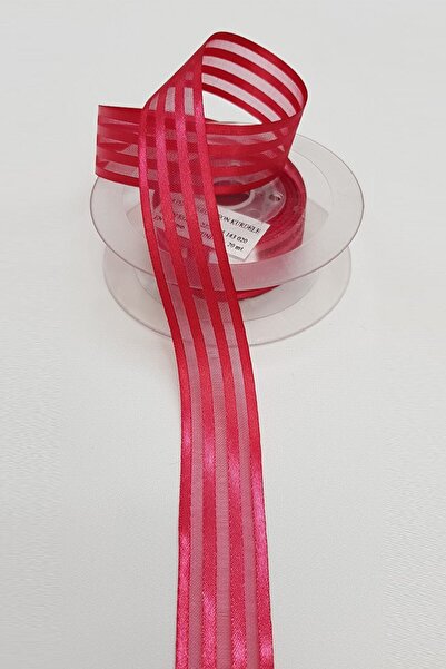 Limelia Panglică din șifon cu dungi din satin fucsia 2,5 cm