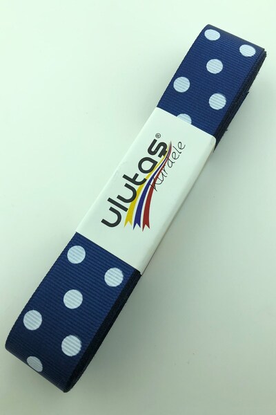 Limelia Panglică cu buline albastru bleumarin alb 2,5 cm