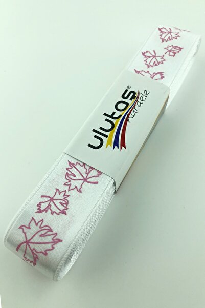 Limelia Panglică din satin alb roz Leaf cu imprimeu 2,5 cm