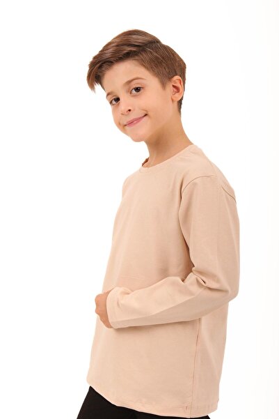 Perendi Παιδικό φούτερ Unisex 2 συσκευασιών - Crew Neck, μακρυμάνικο, ριγέ και μασίφ χακί μπεζ-μπεζ