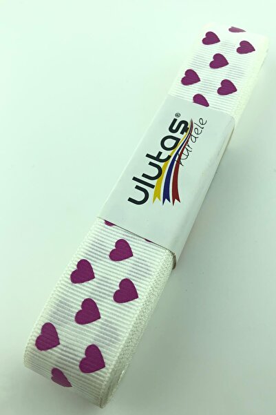 Limelia Panglică Grosgrain de fundal cremă imprimată cu inimă fucsia