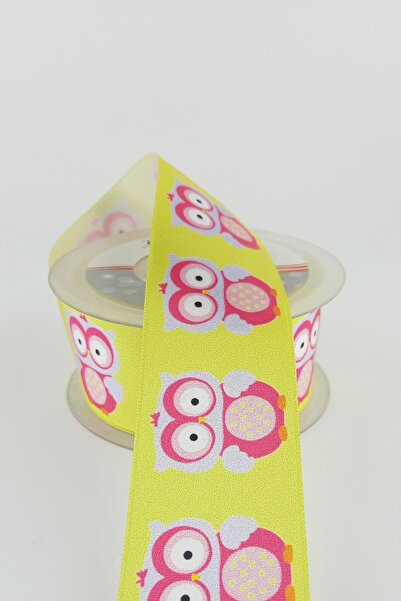 Limelia Panglică din satin cu model bufniță roz 4 cm 20 m