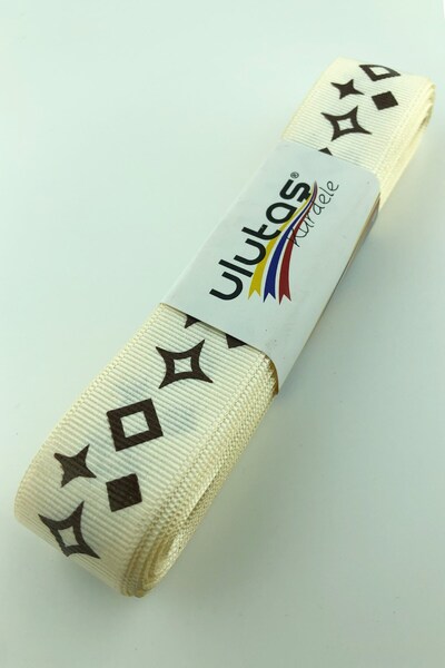 Limelia Panglică Grosgrain Cremă Square cu imprimeu 2,5 cm