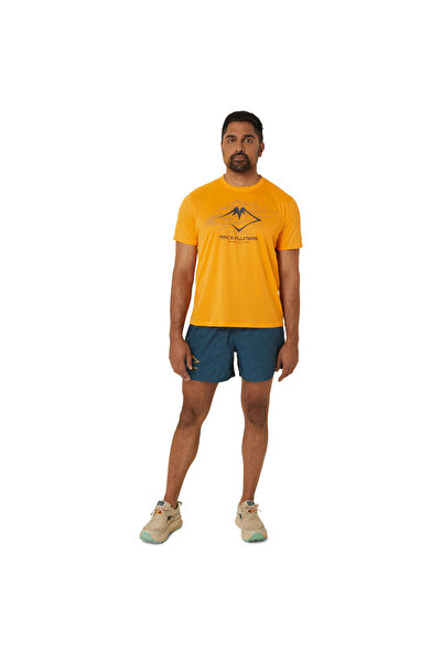 Asics Ανδρικό μπλουζάκι τρεξίματος Fujitrail Logo SS 2024 - Κίτρινο/Γκρι - S