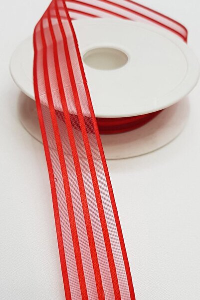 Limelia Panglică din șifon cu dungi din satin roșu 2,5 cm