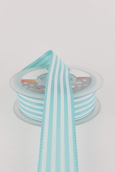 Ulutaş Water Green White Stripes Taffeta Κορδέλα Πλάτος 2,5 cm 1 Meter – Κορδέλα