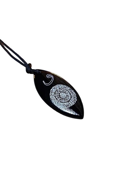Sırlı Sepet Hilye-i Şerif Siyah Badem Kesim Akik Taşı Kolye