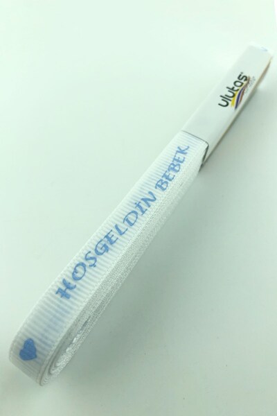 Limelia Panglică Grosgrain Alb Bebe Albastru Bun Venit Bebe cu Imprimeu 3 cm