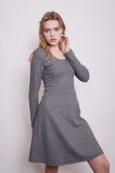 Jument Rochie de iarnă din lână elastică - Fusta Kiloş cu model, Gingham negru