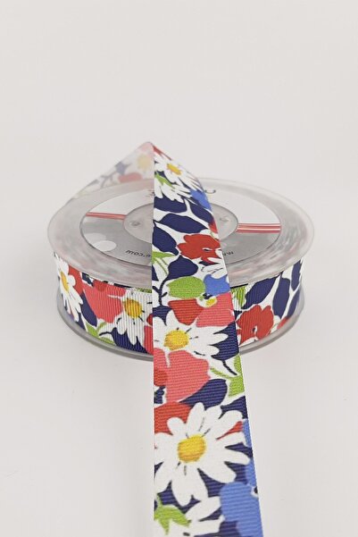 Limelia Panglică Grosgrain cu Motiv Daisy Roșu Alb 2,50 cm 20 mt