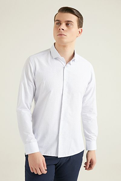 Twn Slim Fit Λευκό εμπριμέ εύκολο σιδερένιο πουκάμισο