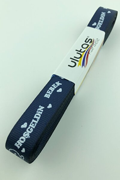 Limelia Panglică cu grosgrain albastru bleumarin Welcome Baby cu imprimeu 1,5 cm