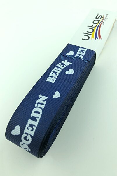 Limelia Panglică cu grosgrain albastru bleumarin Welcome Baby cu imprimeu 2,5 cm