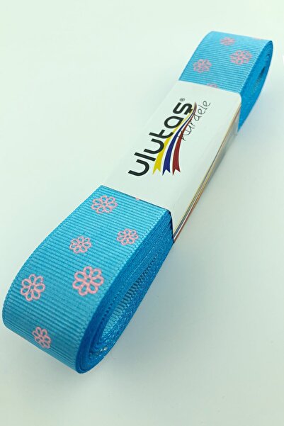 Limelia Панделка с щампа на сини маргаритки, 2,5 см