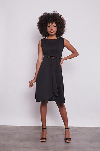 Jument Accesoriu curea din crepon Lycra Fustă cu detalii rochie elegantă fără mâneci asimetrică - negru