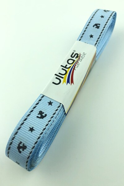 Limelia Panglică Grosgrain cu model Ancoră Albastru Bebeluş 1,5 cm